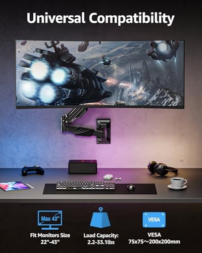 MOUNTUP Monitor Wall Mount for 22-43 Inch Curved Screens, Holds 2.2 to 33.1 lbs, Ultrawide Computer Monitor Wall Mount, Heavy Duty Wall Monitors Arm, 75x75 mm to 200x200 mm Vesa Mounts