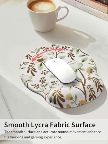 Seorsok Coffee Patterns Mouse Pad with Gel Wrist Support Mouse Pad,Ergonomic Aesthetic,Comfortable Mousepad for Office Game Work Computer,Pain Relief Mousepad with Non-Slip Silicone Base,White