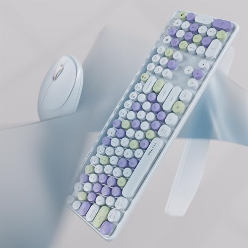 UBOTIE Wireless Keyboard and Mouse Combo, Phone Holder (Light-Blue)