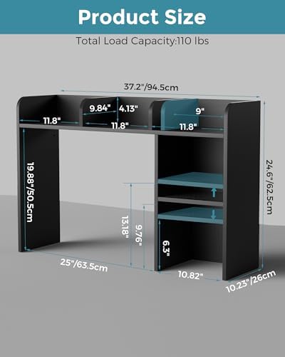 LAND·VOI Desktop Bookshelf, Countertop Storage Hutch with 5 Shelves for Computer Desk, Desk Organizer for Home Office Dorm, Dressing Tabletop, Bar Countertop, Wood Desktop Display Rack, Black EDS01B
