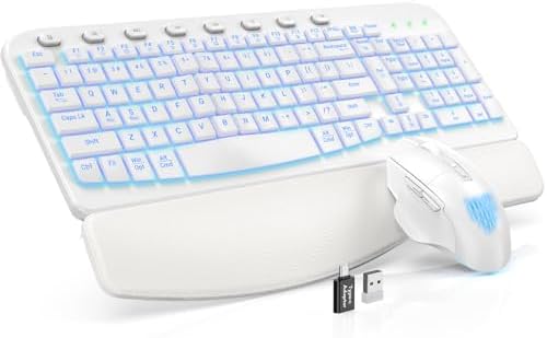 SABLUTE Wireless Keyboard and Mouse Combo, Ergonomic Wave with Wrist Rest