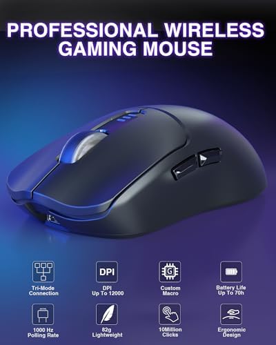 AULA SC580 Wireless Gaming Mouse, Tri-Mode Black Gaming Mice & 12000 DPI