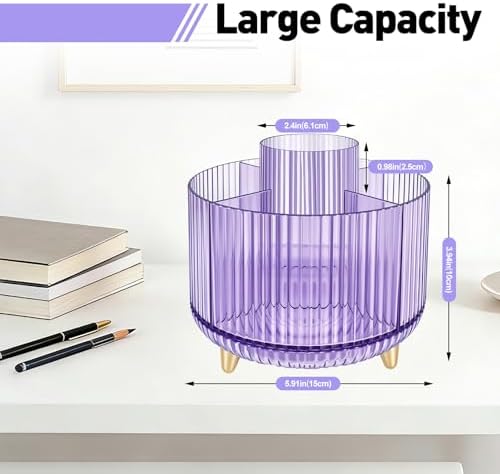 360 Rotating Pen Pencil Holder for Desk, Pen Organizer with 5 Slots