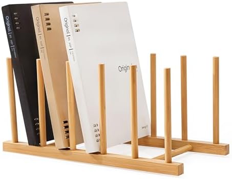 HBlife Desk File Organizer 1 Pack Bamboo 5 Section Vertical File Sorter