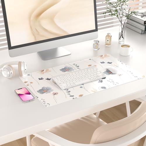 QIYI PU Leather Large Mouse Pad, Waterproof Desk Mat, 23.6" x 13.8", Sprigs