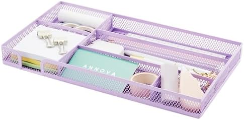 Annova Desk Drawer Organizer/Storage Tray - Metal Mesh with Dividers for Pens, Desktop Accessories, Bathroom, Kitchen, Makeup and Office Supplies (Small, Light Purple)