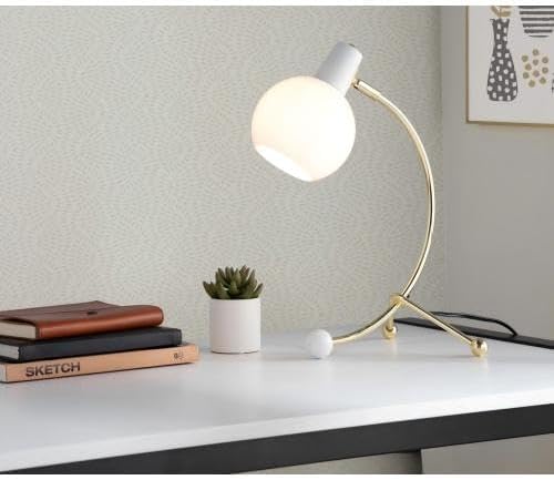 Desk Lamp with Brass Arc & Frosted Glass Globe, Adjustable for Office Dorm