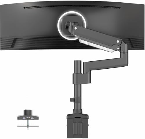 VIVO Premium Aluminum Tall Extended Monitor Arm for Ultrawide Monitors up to 49 inches and 33 lbs, USB Single Desk Mount Stand, Pneumatic Height Adjust, Max VESA 100x100, Black, STAND-V101GTU