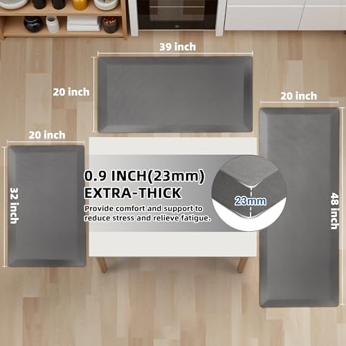 Tyrot Extra Thick Anti Fatigue Mat for Kitchen Floor, 20x32+20x32, Grey