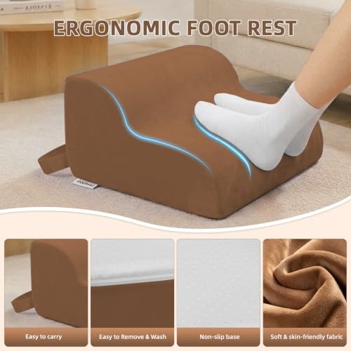 Foot Rest for Under Desk at Work,2-Tier Footrest with Handle Brown