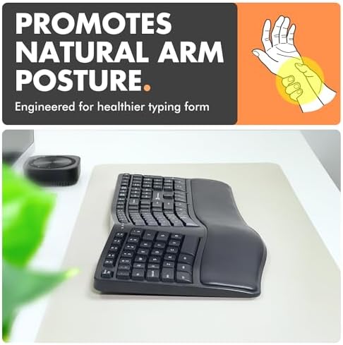X9 Wireless Ergonomic Keyboard with Cushioned Wrist Support - Type Comfortably Longer - Wireless Split Keyboard for Laptop, PC & Chrome Computer with 110 Ergo Keys & 5ft Cable