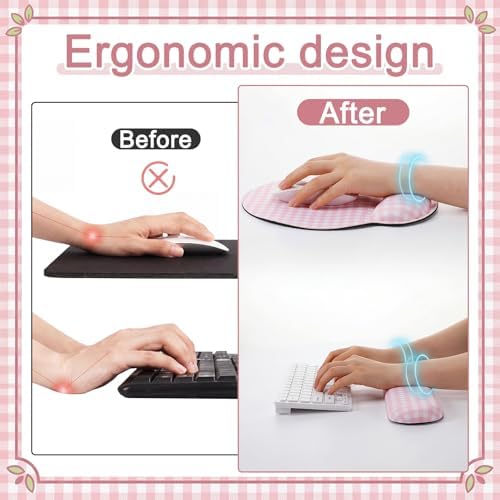 Tellegloww 3 Pcs Wrist Rest Set for Mouse Pad Keyboard, Pink