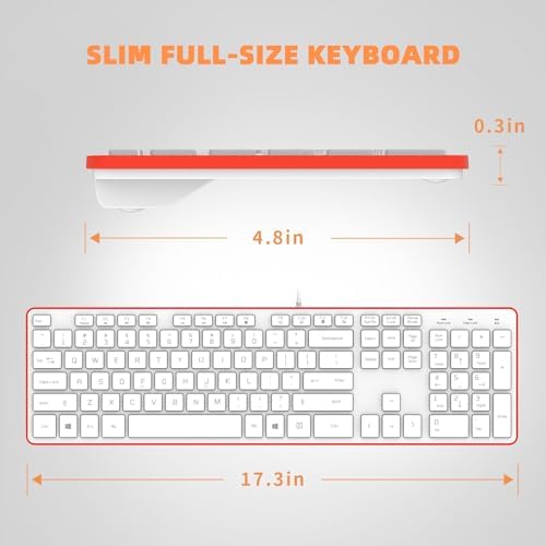 USB Wired Keyboard for window,Comfortable Quiet Chocolate Keys, Durable Ultra-Slim Wired Computer Keyboard(QWERTY) for PC, Windows 11/10/8/7/XP/Vista KB1430 (Orange, Wired Keyboard For Windows)