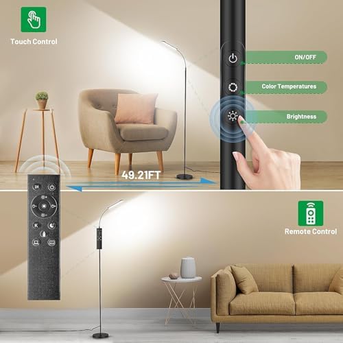 Yikuneng Dimmable LED Floor Lamp, Super Bright Reading Lamps Floor Standing lamp with Remote & Touch Control, Stepless Dimming & 2700K-6500K Color Temperature, for Living Room Bedroom Office, 2 Pack