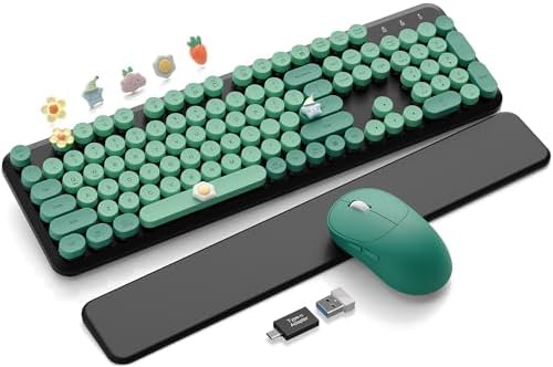Wireless Keyboard and Mouse Combo, Cute Typewriter, Magnetic Wrist Rest