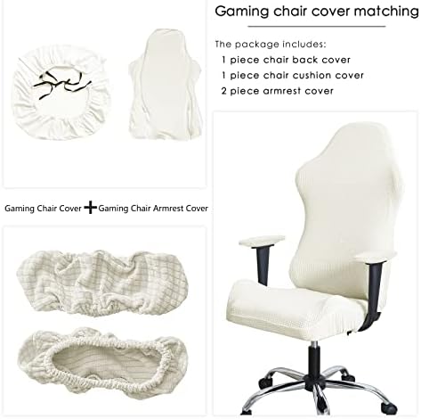 FORCHEER Jacquard Gaming Chair Cover with Armrest Covers Cream White Water Repellent Stretch Computer Game Chair Slipcovers Cat Scratch Proof Washable Removable