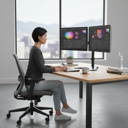 Mount-It! Dual Monitor Stand for Desk - Double Monitor Mount for 2 Screens up to 32 Inch and 17 Lbs - Free-Standing Base Swivel, Tilt, Rotates 360 Adjustable Arms - VESA Compatible High Grade Steel