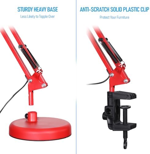 TORCHSTAR Metal Desk Lamp, Adjustable Swing Arm, E26, Red