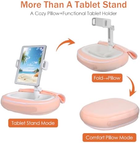 Tablet Pillow Holder with Snack Bowl, Adjustable Lap Laptop Stand, Soft Plush Bed Pillow, 360° Rotating Detachable Support Arm, Compatible with 4.7-16.1", Phone, Tablet, Pink
