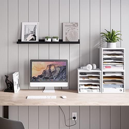 Ballucci File Organizer Paper Sorter, 5 Tier Adjustable Shelves Office Desk Organizer, 13 5/8" x 9 1/4" x 12", White (Pack of 2)