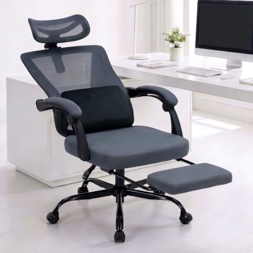 Ergonomic Office Desk Chair with Foot Rest - Adjustable Lumbar Support & Headrest, 90-160° Reclining Mesh Back Computer Chair - Home Office/Gaming for Adults