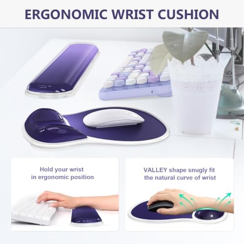 AKIT Ergonomic Mouse Pad and Keyboard Wrist Rest Set, Gel Mousepad, Purple