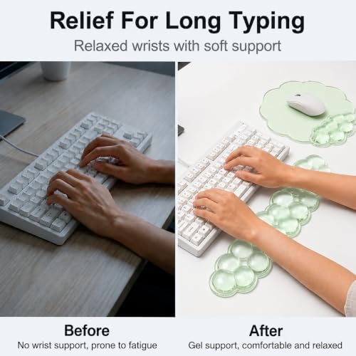 Cloud Gel Wrist Rest Set for Keyboard and Mouse – Ergonomic Wrist Support for Keyboard & Mouse Pad – Non-Slip Desk Wrist Support for Computer, Laptop & Gaming (Green)