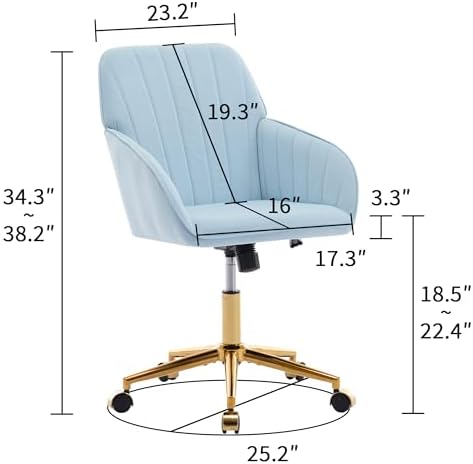 Adjustable Home Office Desk Chair, Fabric with Gold Metal Base