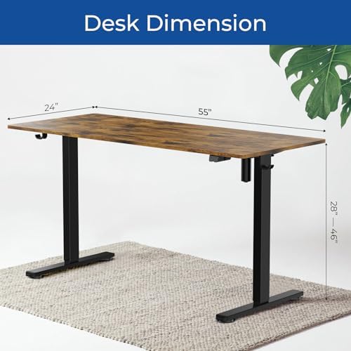 Our Modern Space Height Adjustable 55" Electric Standing Desk - Upgraded Ultra Durable Home Office Large Rectangular Computer or Laptop Sit Stand Workstation - 55 x 24 Inch (Rustic Brown, 55 Inches)