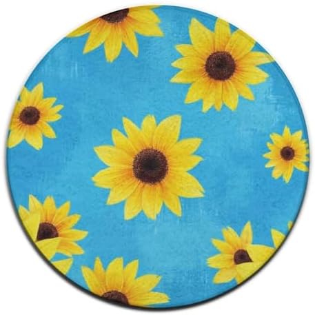 Large Machine Washable Circular Rugs, Home Decor Round Mat for Living Room Sofa Office Sunflower