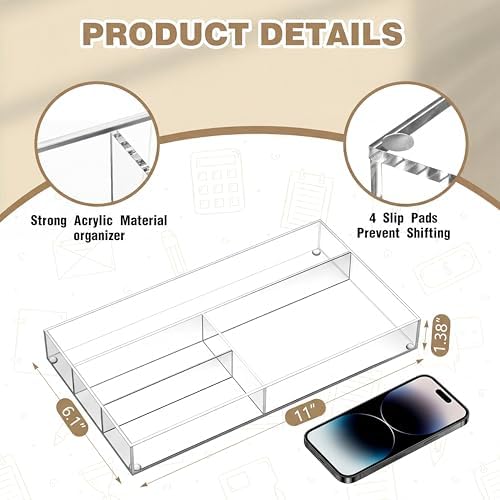 Briwooody Clear Acrylic Drawer Organizer,4 Compartments,Small