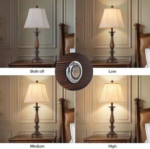 AIDENOEY 28.5" Traditional Table Lamp Set of 2, Rustic Farmhouse Table Lamps for Living Room Bedroom, Bedside Desk Lamps Vintage Nightstand Lamps with Silk Fabric Shades,Antique Copper Table Lamp