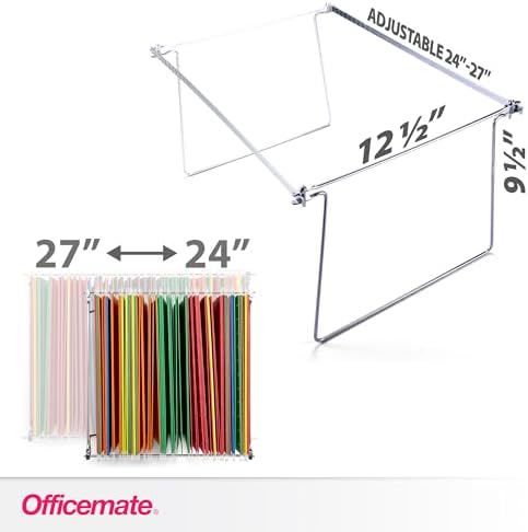 Officemate Hanging File Frame, Letter Size (Fits 24″–27″), Adjustable Heavy-Duty Steel File Drawer Organizer for Desks, Cabinets & Shelves (91964)