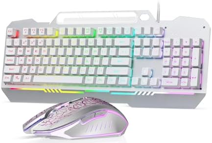 AULA Gaming Keyboard, T102 104 Keys Keyboard and Mouse Combo, USB Wired Computer Keyboards Mechanical Feel Full Size, RGB Backlit for PC/Laptop Gaming or Working/Office (White)