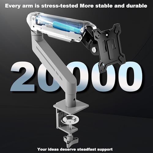 THEARK Single Monitor Desk Mount 17"-32" Screens - Adjustable Mechanical Monitor Arm Computer Monitor Stand up to 19.8 lbs,VESA Arm Desk Mount with C-Clamp and Grommet Base,VESA 75x75/100x100mm,Silver