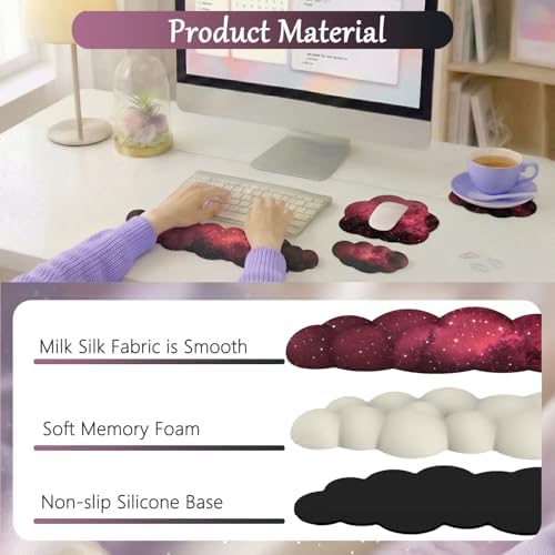 Cloud Mouse Pad Keyboard Wrist Rest for Mouse 4PCS Mini Small Stars Galaxy Desk Mat Pad Set Memory Foam Non-Slip Cute Ergonomic Gaming Mouse Wrist Support for Computer Home Office Pink Black