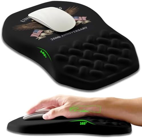 Ergonomic Slope Mouse Pad Wrist Support, Wrist Rest Mousepad for Carpal Tunnel Pain Relief with Massage Bulge and Slow Rebound Memory Foam (12x8 inch, 250th Anniversary)