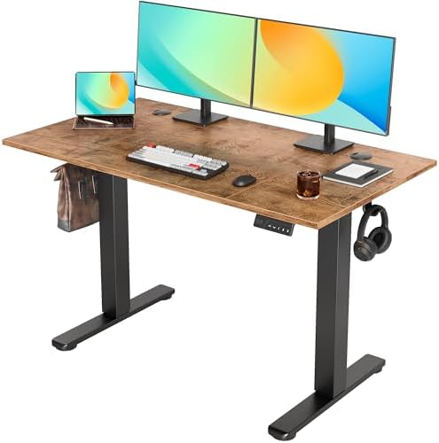 YDN Electric Standing Desk, 48x24 Inch, Rustic Brown