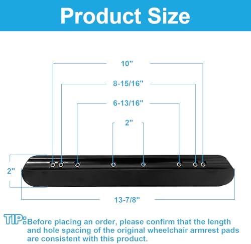Wheelchair Armrest Pads, Premium Wheelchair Arm Pads, Wheelchair Armrest Replacement Accessories, Black (1 Pair) Compatible with All Brands(13-7/8")