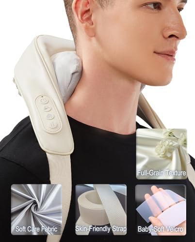 HZC Neck Massager with Heat, Electric Back Massager for Pain Relief Deep Tissue, Wireless Shoulder Massager Human-Hand-Like Kneading Squeeze Massage Pillow Squeeze Trapezius Muscles Device