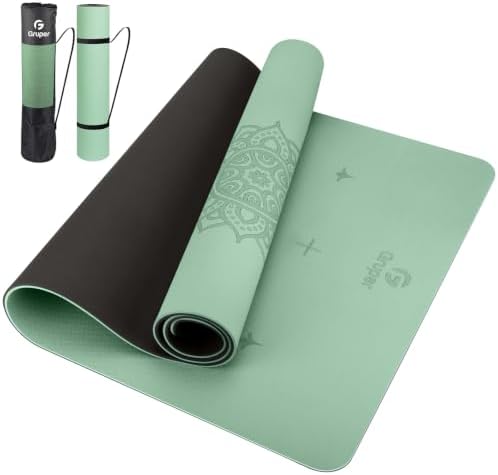 Gruper Yoga Mat Non Slip, TPE Extra Wide Yoga Mat with Alignment Mark