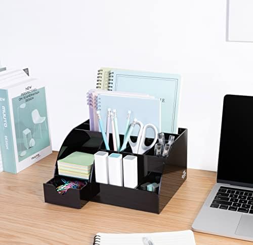 My Space Organizers Black Desk Organizer with 9 Compartments - Desktop Office Supplies and Desk Accessories Organizer
