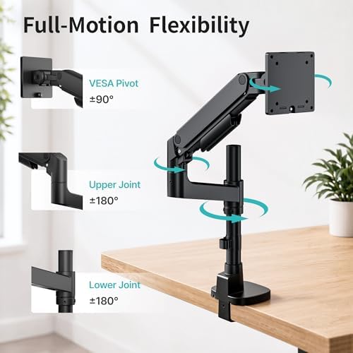 Single Monitor Arm for 17"-49" Monitors, 44 lbs, VESA 75/100, Black