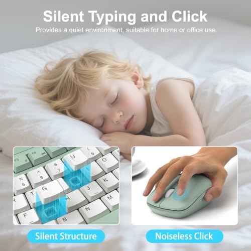 Wireless Keyboard and Mouse Combo, Quiet Ergonomic Curved Keys(Green-B)