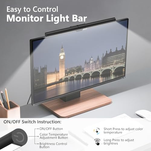 Monitor Light Bar, Eye-Care USB Reading Mnitor lamp, 11.8'' LED Computer Lights with Ultrawide Lighting, 3 Color Temperature Dimmable Desk Light for Home Office Gaming