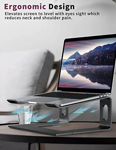 ALASHI Ergonomic Laptop Stand, Aluminum Desk Riser, 10-15.6", Black