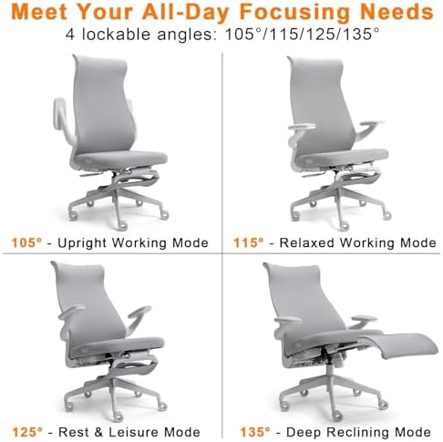 KRAZE Massage Office Chair Ergonomic High-Back Mesh Desk Chair, Light Gray