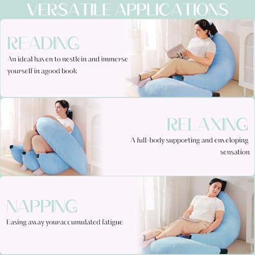 Banana Bean Bag Chair with Ottoman, Floor Sofa Bed with Footrest, Comfy Convertible Lounger for Teens & Adults, Plush Couch for Bedroom, Living Room or Dorm, M-SkyBlue