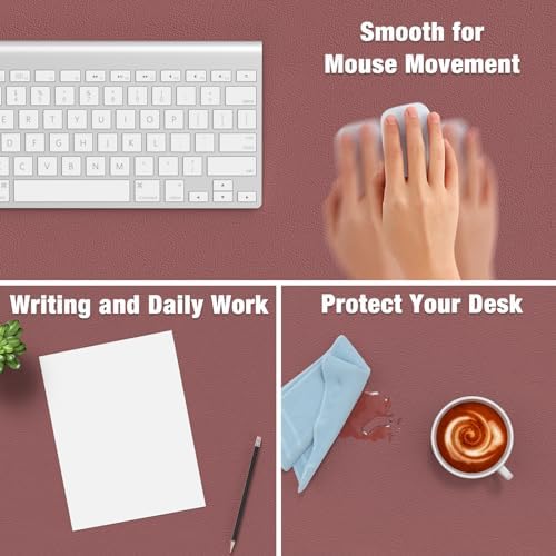 Hsurbtra Desk Pad, 30" x 14" PU Leather Desk Mat, XL Extended Mouse Pad, Waterproof Desktop Blotter Protector, Non-Slip Ultra Thin Large Laptop Keyboard Writing Mat for Office Home, Brick Red
