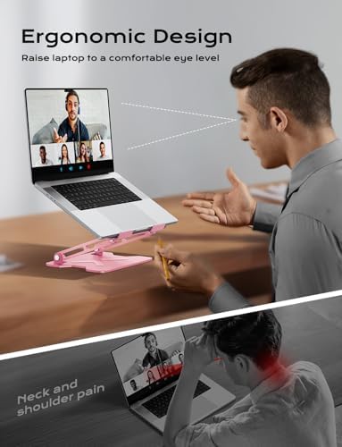 JCZT Adjustable Laptop Stand for Desk, Metal Foldable Laptop Riser, Pink